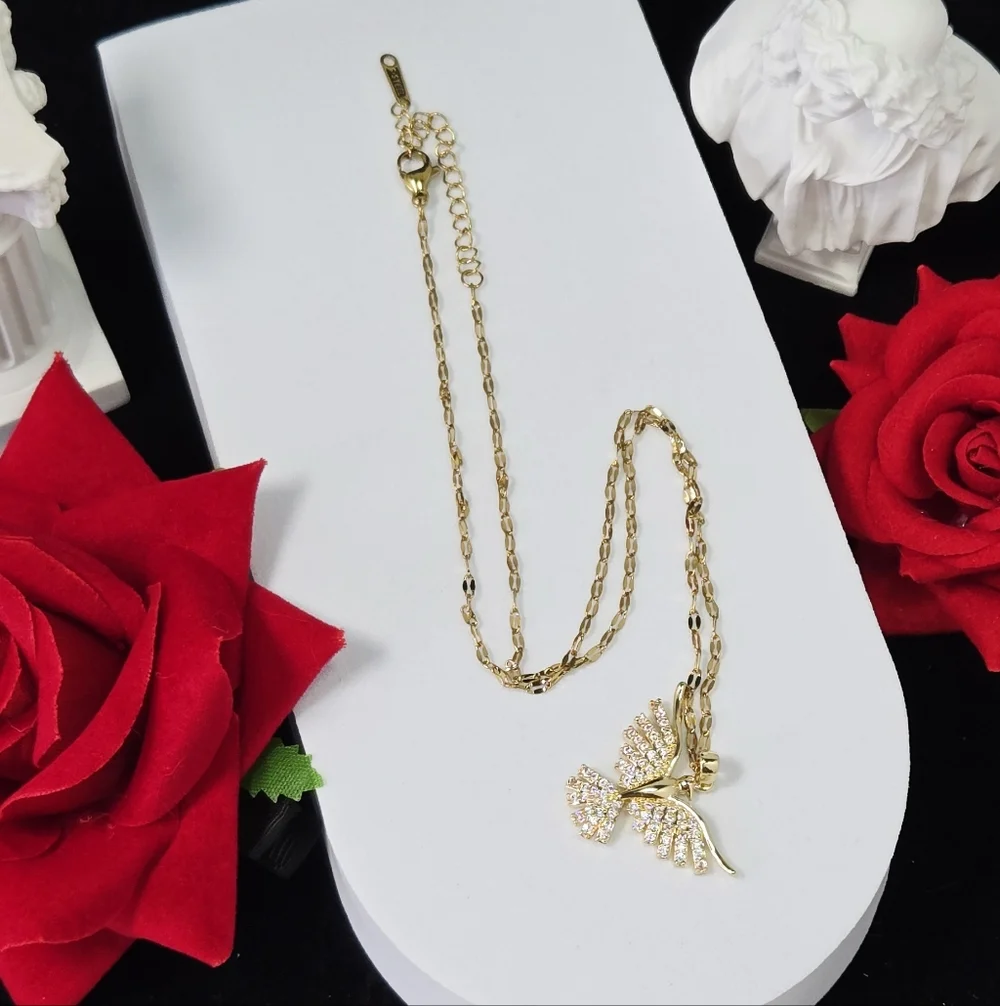 Gold Rhinestone Phoenix Necklace CZ Firebird Pendant Symbolic Energy Bird Gift